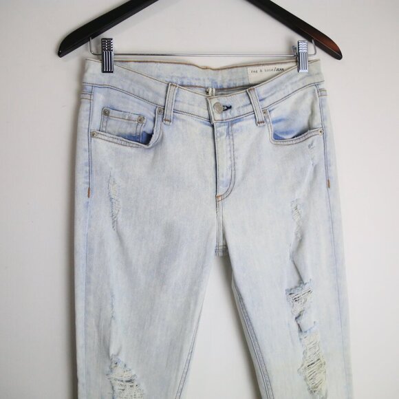 Rag & Bone Zipper Capri Distressed Destroyed Shredded Bleachout White Jean Sz 29 - Picture 2 of 11